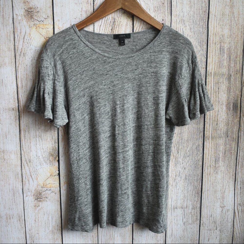 J.CREW Linen Flutter-Sleeve Gray T-Shirt
